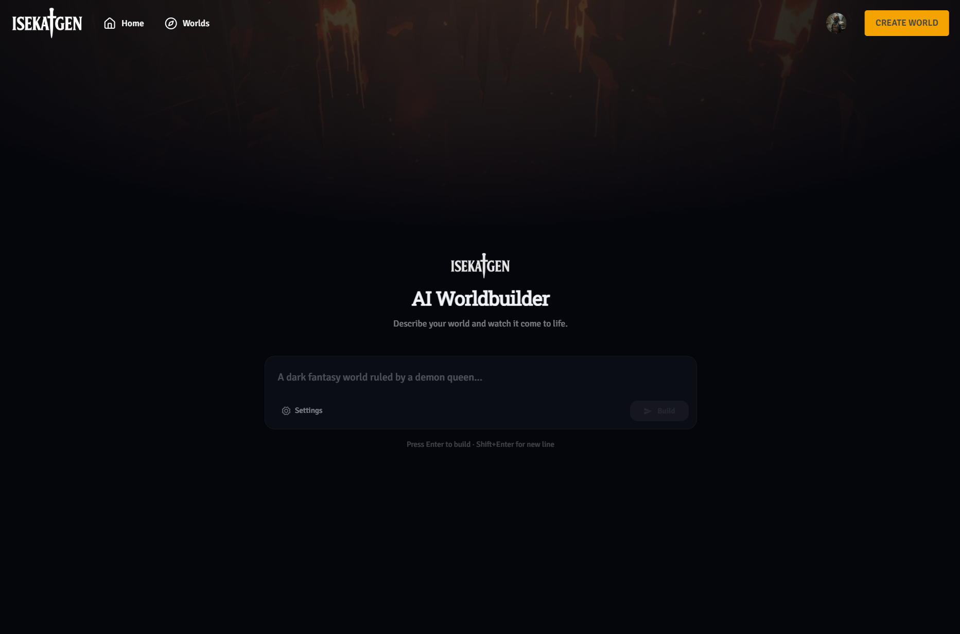 AI World Builder interface with prompt textarea