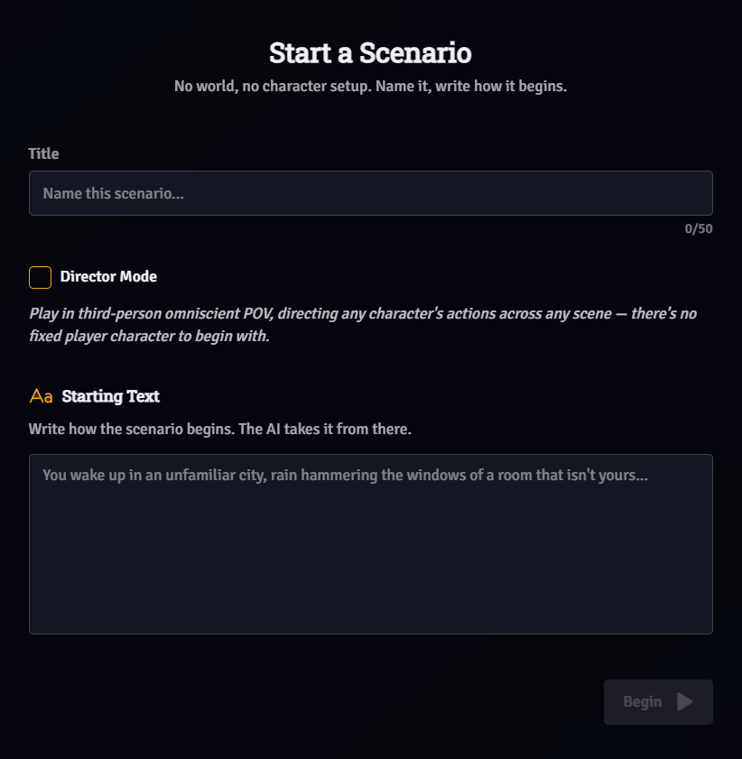 Scenario start panel
